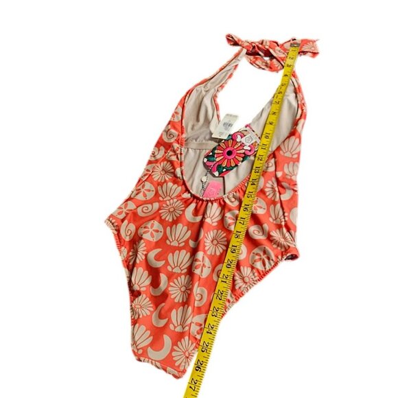 Farm Rio x Anthropologie Plunge Halter One-Piece Swimsuit, Beads, Orange, Small - Picture 7 of 11